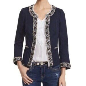 White House Black Market Women's Navy Blazer with Jewel Embellishments Size 2